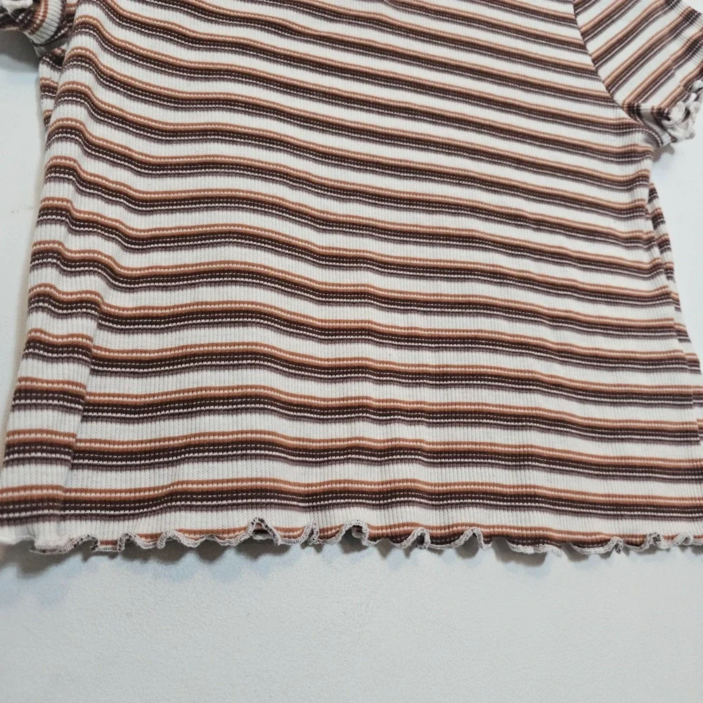 Ultra Flirt Striped XLarge Y2K Style‎ Slim Fit Short Sleeve Scalloped Hem Stripe - Picture 4 of 7